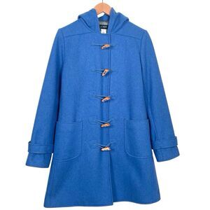 Vintage J.Crew Blue Hooded Duffle Coat Melton Wool Blend Toggle Size Medium